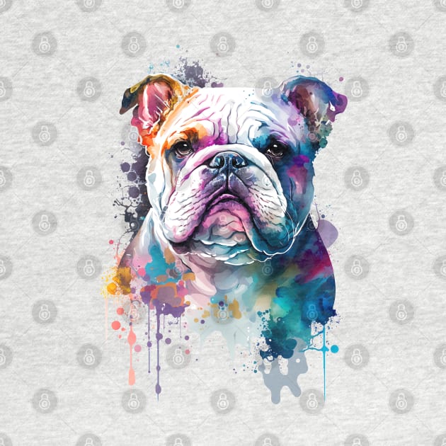 Rainbow English Bulldog Watercolor Art by doglovershirts